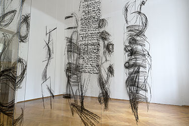 kunstfabrik Groß Siegharts, 2015, Monotypie auf Acrylglas, Je 220 x 42 x 0,3cm, Foto: Johannes Fenz kunstfabrik Groß Siegharts, 2015, Monotypie auf Acrylglas, Je 220 x 42 x 0,3cm, Foto: Johannes Fenz